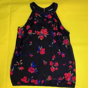 Express Floral Dressy Halter top, Black and red, Size XS